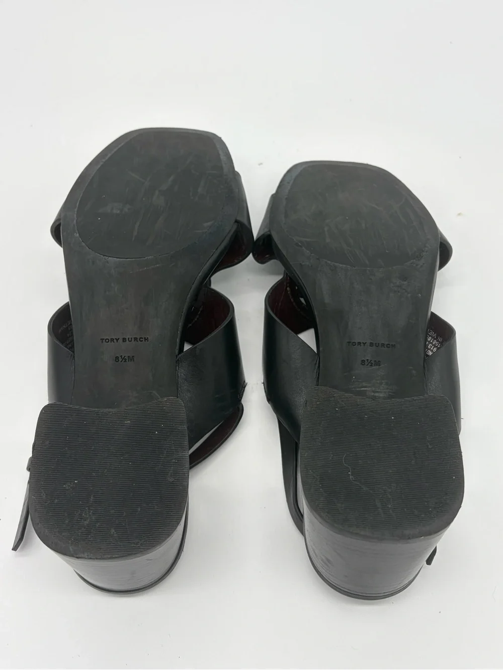 Tory Burch Black Leather Logo Block Heel Slingbacks